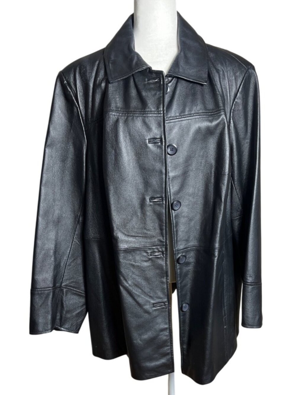 East 5th Wom 3X Black Genuine Leather Peacoat Trench Elevated Capsule Classic